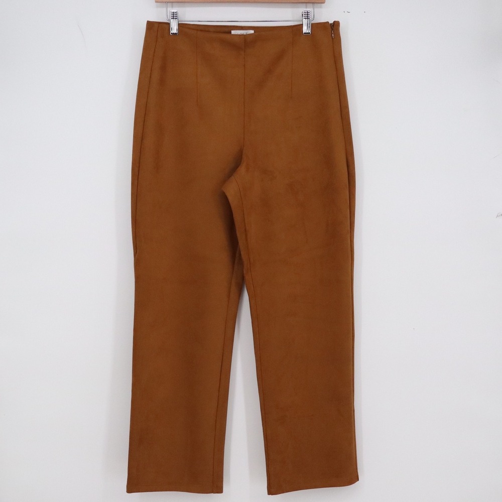 LOFT Outlet Pants Womens 10 Faux Suede Brown Straight Leg Side Zip NEW